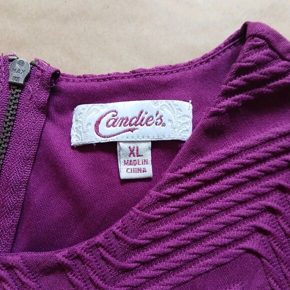 Candie's Dress Womens XL Magenta Short Sleeve Fit And Flare Knit Textured Skater - Picture 3 of 8